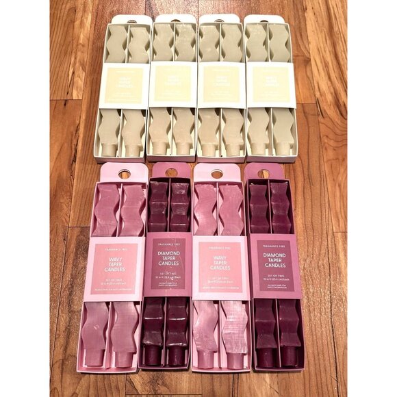 8 Sets of 2 Modern Wavy & Diamond Taper Candles – Olive, Mauve, Plum Tones - 16 - Picture 1 of 6